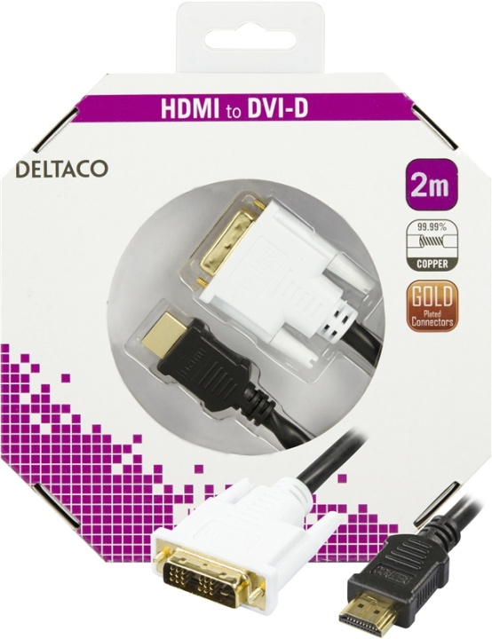 DELTACO HDMI output-DVI-D Single Link output,2m i gruppen Datautstyr / Kabler og adaptere / DVI / Kabler hos TP E-commerce Nordic AB (38-35138)