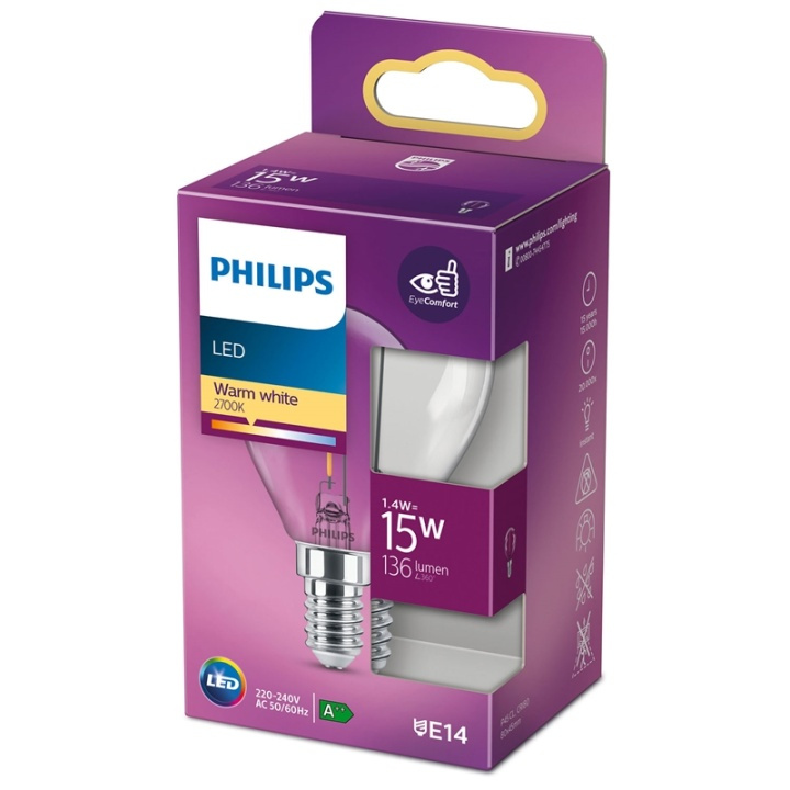 Philips LED E14 Klot 15W Klar 136lm i gruppen Elektronikk / Lys / LED-lys hos TP E-commerce Nordic AB (38-35655)