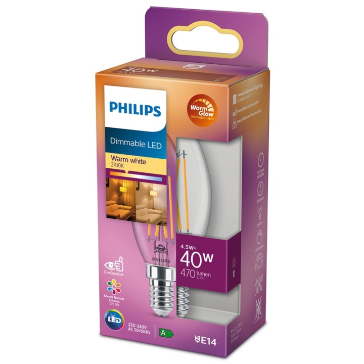 Philips LED E14 Kron 40W Klar Dimbar W i gruppen Elektronikk / Lys / LED-lys hos TP E-commerce Nordic AB (38-35681)