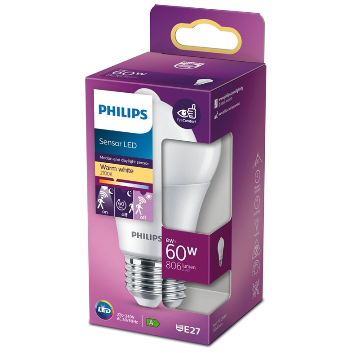 Philips LED E27 Normal 60W bevegelsessensor 806lm i gruppen Elektronikk / Lys / LED-lys hos TP E-commerce Nordic AB (38-35900)