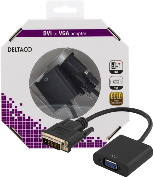 DELTACO DVI-adapter, DVI-D Dual-VGA, 24+1-pin ha-15-pin ho, svart i gruppen Datautstyr / Kabler og adaptere / DVI / Adaptere hos TP E-commerce Nordic AB (38-36718)