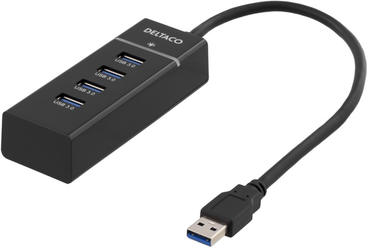 DELTACO USB 3.0 hubb, 4-portar, aluminium, svart i gruppen Datautstyr / Datamaskin Tilbehør / USB-Hubs hos TP E-commerce Nordic AB (38-36778)