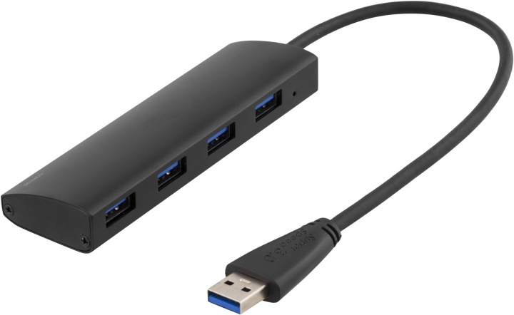 DELTACO USB 3.1 Gen 1 hubb, 4xTyp A hona, aluminium, svart i gruppen Datautstyr / Datamaskin Tilbehør / USB-Hubs hos TP E-commerce Nordic AB (38-36779)