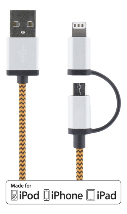 DELTACO USB-kabel, USB Micro B ha och lightning ha, MFi, 1m, orange i gruppen SMARTTELEFON & NETTBRETT / Ladere og Kabler / Kabler / Kabler Lightning hos TP E-commerce Nordic AB (38-37098)