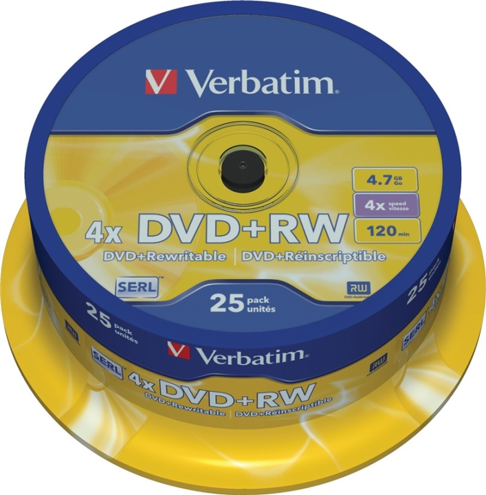 Verbatim DVD+RW, 1-4x, 4,7 GB/120 min, 25-pack spindel, SERL i gruppen Elektronikk / Lagringsmedia / CD/DVD/BD-plater / DVD+R hos TP E-commerce Nordic AB (38-37124)