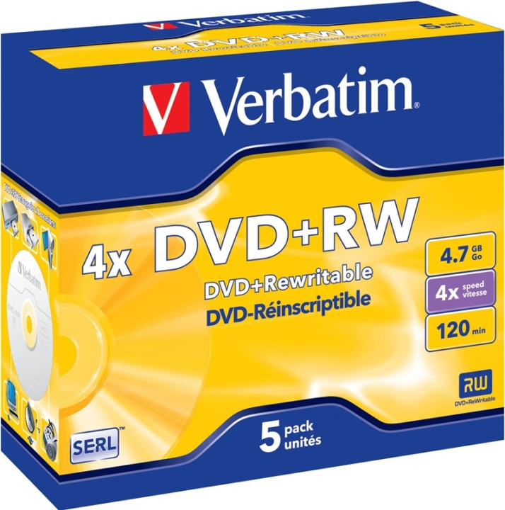 Verbatim DVD+RW, 4x, 4,7 GB/120 min, 5-pack jewel case, SERL i gruppen Elektronikk / Lagringsmedia / CD/DVD/BD-plater / DVD+R hos TP E-commerce Nordic AB (38-37127)