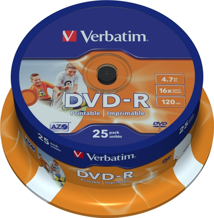 Verbatim DVD-R, 16x, 4,7 GB/120 min, 25-pack spindel, AZO, printable i gruppen Elektronikk / Lagringsmedia / CD/DVD/BD-plater / DVD-R hos TP E-commerce Nordic AB (38-37129)