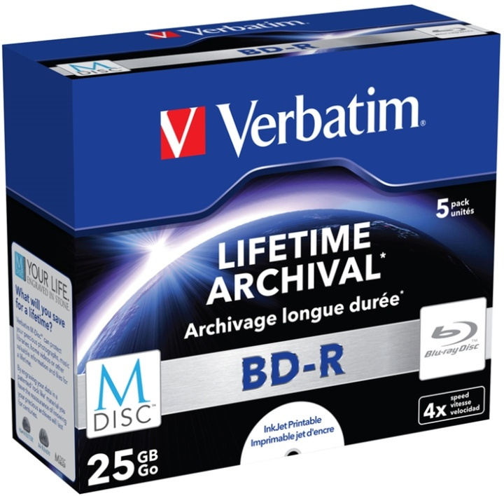 Verbatim M-Disc BD-R, 4x, 25GB/200min, 5-pack jewel case i gruppen Elektronikk / Lagringsmedia / CD/DVD/BD-plater / CD/DVD-oppbevaring hos TP E-commerce Nordic AB (38-37135)