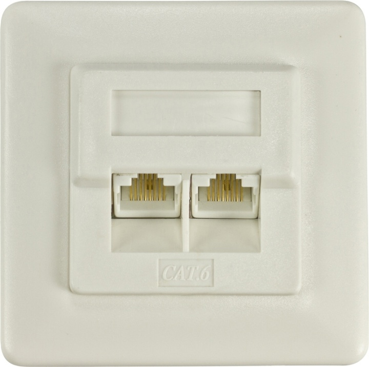 DELTACO uskjermet vegguttak, innfeldt, 2xRJ45, Cat6, hvit i gruppen Datautstyr / Kabler og adaptere / Nettverk / Stikkontakter hos TP E-commerce Nordic AB (38-37174)
