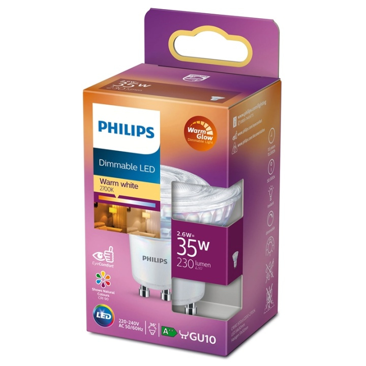 Philips LED GU10 Spot 35W dimbar WarmGlow 230lm i gruppen Elektronikk / Lys / LED-lys hos TP E-commerce Nordic AB (38-38757)