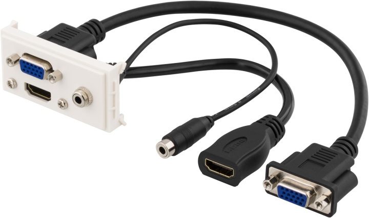DELTACO Uttagspanel, 1xVGA, 1xHDMI, 1x3,5mm, 0,2m, vit i gruppen Datautstyr / Kabler og adaptere / Andre hos TP E-commerce Nordic AB (38-38931)