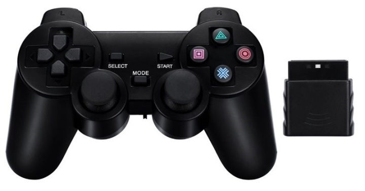 Trådlös handkontroll till Playstation 2 och PS1 (svart) i gruppen Elektronikk / TV-spill & tilbehør / Sony PlayStation 2 hos TP E-commerce Nordic AB (38-39827)