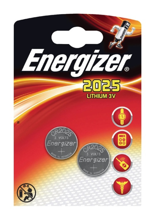 Energizer Lithium knappecellebatteri CR2025 | 3 V DC | 2-Blister | Sølv i gruppen Elektronikk / Batterier & Ladere / Batterier / knappcelle hos TP E-commerce Nordic AB (38-40468)