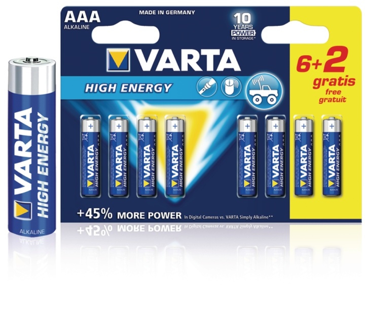Varta Alkaline Batteri AAA 1.5 V High Energy 8-Promotional Blemme i gruppen Elektronikk / Batterier & Ladere / Batterier / AAA hos TP E-commerce Nordic AB (38-41924)