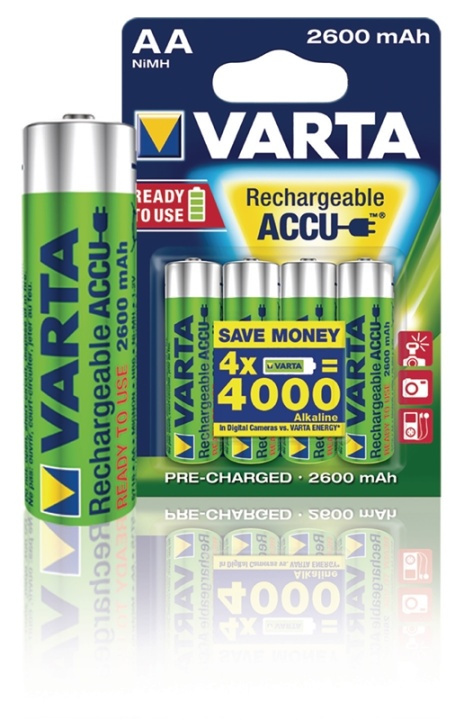 Varta Oppladbare Ni-MH batteri AA | 1.2 V DC | 2500 mAh | 4-Blisterkort i gruppen Elektronikk / Batterier & Ladere / Oppladbare batterier / AA hos TP E-commerce Nordic AB (38-41938)