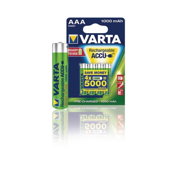 Varta Oppladbare Ni-MH batteri AAA | 1.2 V DC | 1000 mAh | Forhånds ladet | 2-Blisterkort i gruppen Elektronikk / Batterier & Ladere / Oppladbare batterier / AAA hos TP E-commerce Nordic AB (38-41939)