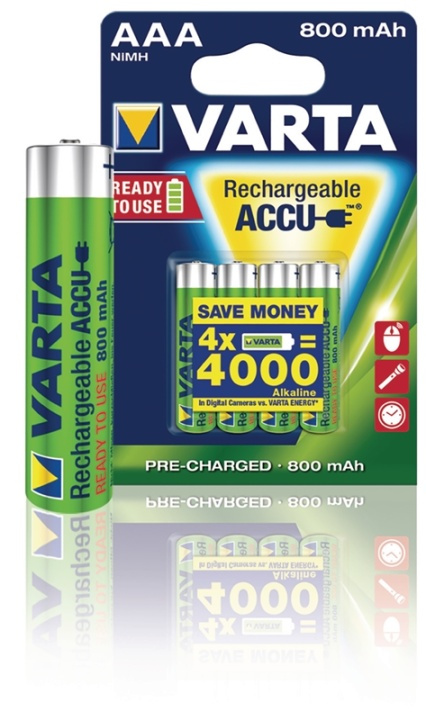 Varta Oppladbare Ni-MH batteri AAA | 1.2 V DC | 800 mAh | Forhånds ladet | 4-Blisterkort i gruppen Elektronikk / Batterier & Ladere / Oppladbare batterier / AAA hos TP E-commerce Nordic AB (38-41941)