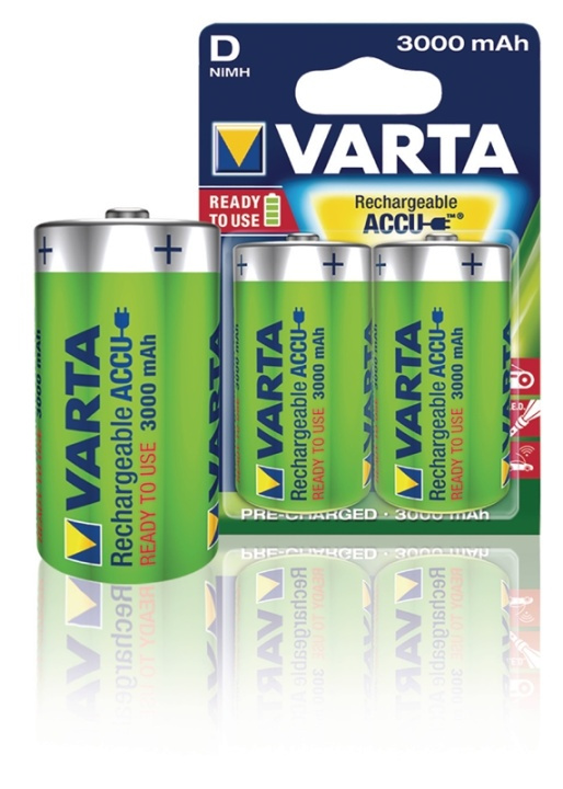 Varta Oppladbare batteri D | 1.2 V DC | 3000 mAh | Forhånds ladet | 2-Blister | HR20 | Grøn / Gul i gruppen Elektronikk / Batterier & Ladere / Oppladbare batterier / Andre hos TP E-commerce Nordic AB (38-41943)