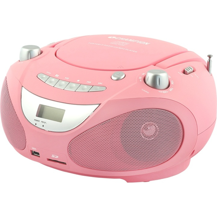 Champion Boombox CD/Radio/MP3/USB Pink i gruppen Elektronikk / Lyd & Bilde / Hjemmekino, HiFi og bærbar / Kompakt Stereo & Platespillere hos TP E-commerce Nordic AB (38-43205)