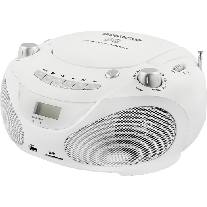 Champion Boombox CD/Radio/MP3/USB White i gruppen Elektronikk / Lyd & Bilde / Hjemmekino, HiFi og bærbar / Kompakt Stereo & Platespillere hos TP E-commerce Nordic AB (38-43206)