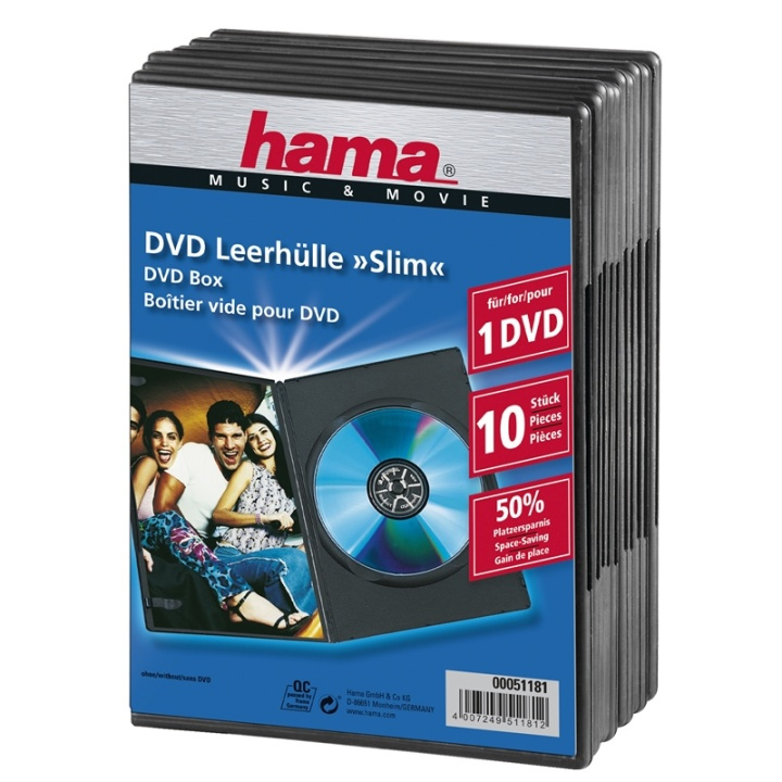 Hama DVD-Box Slim Svart 10-pack i gruppen Elektronikk / Lagringsmedia / CD/DVD/BD-plater / CD/DVD-oppbevaring hos TP E-commerce Nordic AB (38-47336)