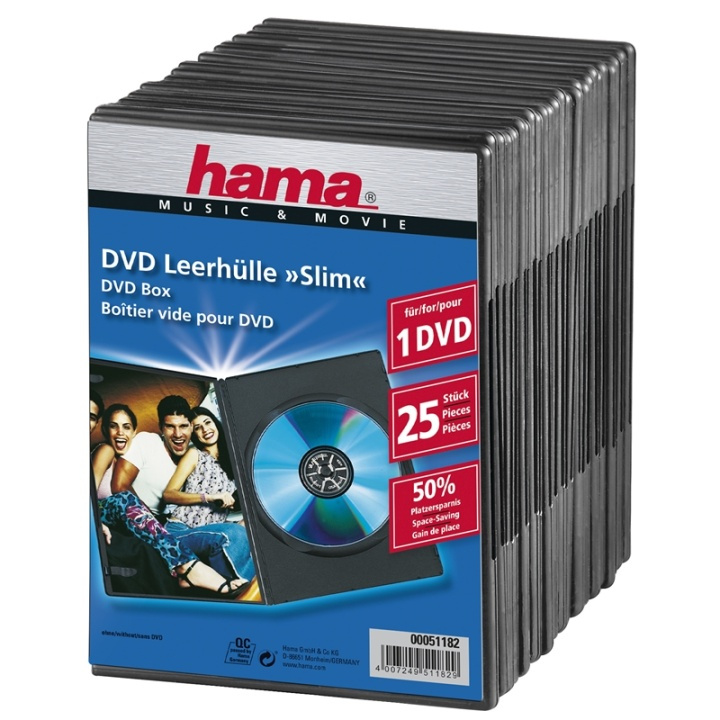 Hama DVD-Box Slim Svart 25-pack i gruppen Elektronikk / Lagringsmedia / CD/DVD/BD-plater / CD/DVD-oppbevaring hos TP E-commerce Nordic AB (38-47337)