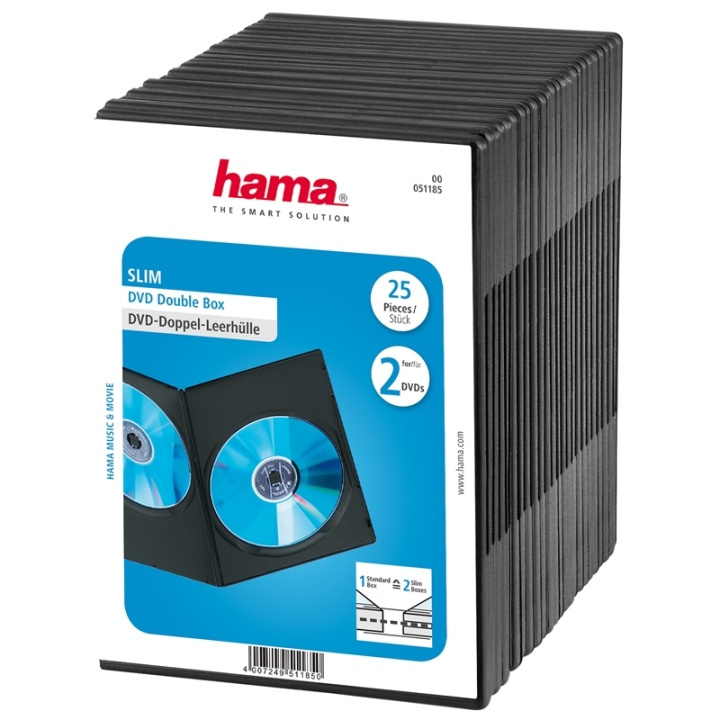Hama DVD-box Slim Dubbel Svart 25-pack i gruppen Elektronikk / Lagringsmedia / CD/DVD/BD-plater / CD/DVD-oppbevaring hos TP E-commerce Nordic AB (38-47339)