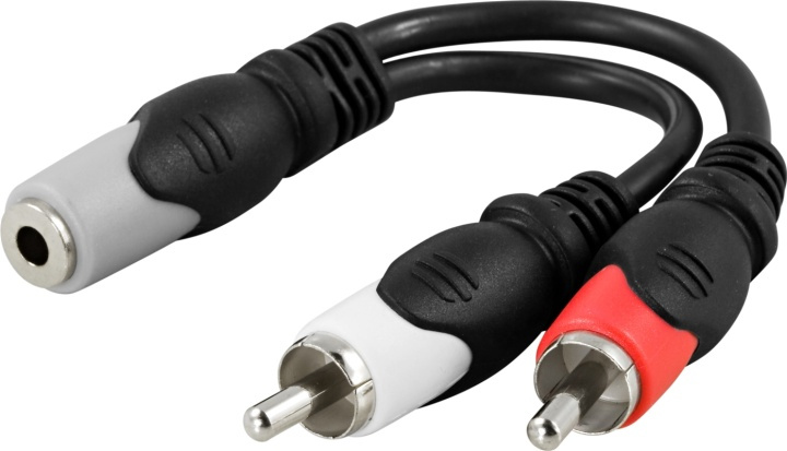 DELTACO multimedia-adapter 3,5mm input til 2xRCA output, 10cm i gruppen Elektronikk / Kabler og adaptere / RCA / Adaptere hos TP E-commerce Nordic AB (38-5142)