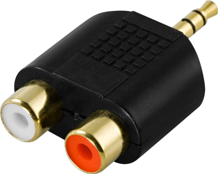 DELTACO adapter, 2xRCA input til 3,5mm output, gullbelagt i gruppen Elektronikk / Kabler og adaptere / Lyd analog / Adaptere hos TP E-commerce Nordic AB (38-5172)