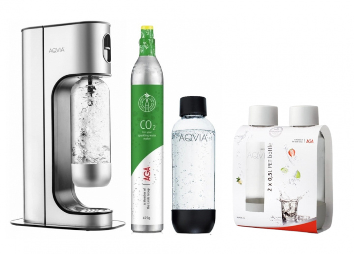 AGA Aqvia Exclusive Steel Black inkl. 4 flasker + kolsyrepatron i gruppen HJEM, HUS OG HAGE / Husholdningsapparater / Vann og juice / Kullsyremaskin / Maskiner hos TP E-commerce Nordic AB (38-5273PKT2)