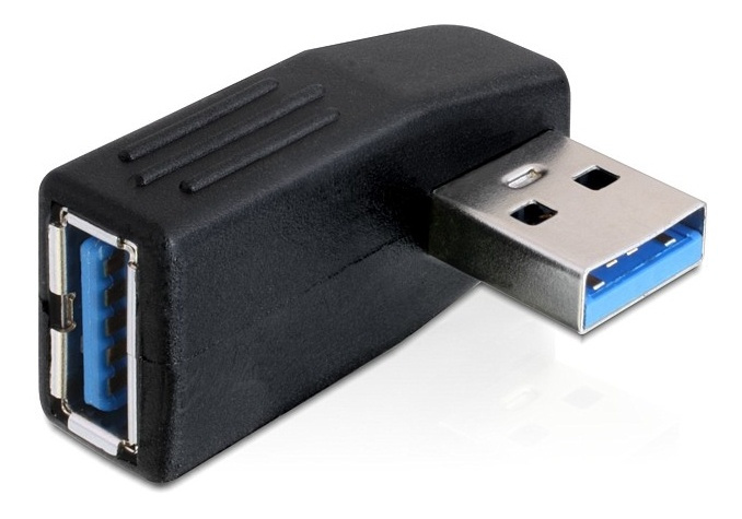DeLOCK USB 3.0 adapter, angled 90° horizontal, male-female, black i gruppen Datautstyr / Kabler og adaptere / USB / USB-A / Adaptere hos TP E-commerce Nordic AB (38-52996)