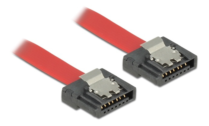 DeLOCK SATA FLEXI kabel, 6Gbps, låseklemmer, 10cm, rød i gruppen Datautstyr / Kabler og adaptere / Intern / SATA hos TP E-commerce Nordic AB (38-53057)
