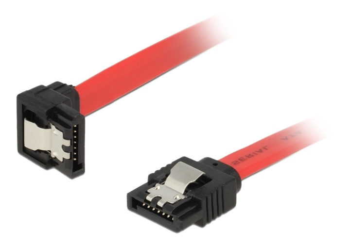 DeLOCK SATA-kabel, 0,5 m, 6 Gb/s, låseklips, vinklet nedover - rett, 26 AWG i gruppen Datautstyr / Kabler og adaptere / Intern / SATA hos TP E-commerce Nordic AB (38-53068)