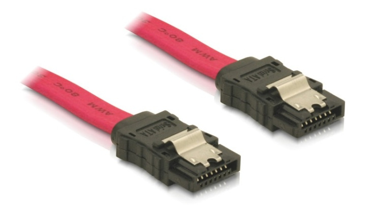 DeLOCK SATA-kabel, 3Gb/s, låsclip, 0,5m, röd i gruppen Datautstyr / Kabler og adaptere / Intern / SATA hos TP E-commerce Nordic AB (38-53069)