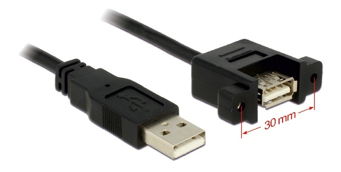 DeLOCK USB 2.0 kabel for panelmont. USB type A Ha - A Ho, svart i gruppen Elektronikk / Lagringsmedia / USB-Pinner / USB 2.0 hos TP E-commerce Nordic AB (38-53077)