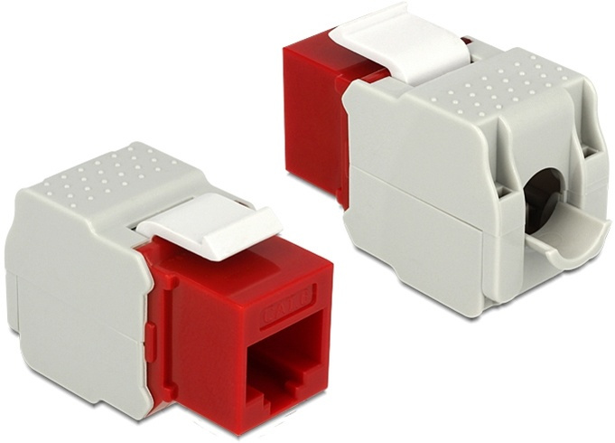 DeLOCK UTP Cat6 Keystone-modul, RJ45 ho - LSA Cat6, verktøyfri, rød/grå i gruppen Datautstyr / Kabler og adaptere / Nettverk / Adaptere og koblinger hos TP E-commerce Nordic AB (38-53095)