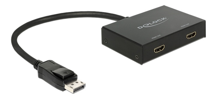 DeLOCK DisplayPort to 2xHDMI splitter, Ultra HD in 30Hz, black i gruppen Datautstyr / Kabler og adaptere / DisplayPort / Adaptere hos TP E-commerce Nordic AB (38-53106)