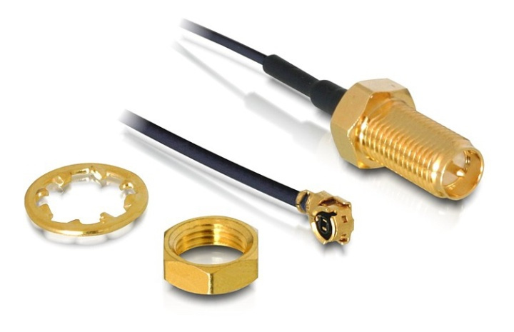 DeLOCK antenneadapter, I-PEX hann vinklet, RP-SMA hunn rett, 0,2 m i gruppen Datautstyr / Kabler og adaptere / Nettverk / RP-SMA hos TP E-commerce Nordic AB (38-53109)