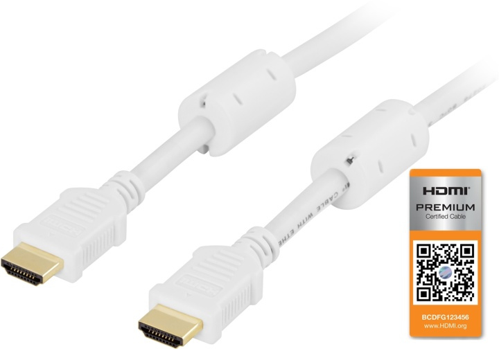 DELTACO HDMI-kabel, premium High Speed HDMI with Ethernet, 3m, hvit i gruppen Elektronikk / Kabler og adaptere / HDMI / Kabler hos TP E-commerce Nordic AB (38-5314)