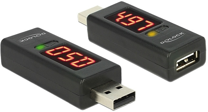 DeLOCK adapter, amperemeter og voltmeter, USB Type A ha - Type A ho, svart i gruppen HJEM, HUS OG HAGE / Smarthus / Energimåler hos TP E-commerce Nordic AB (38-53163)