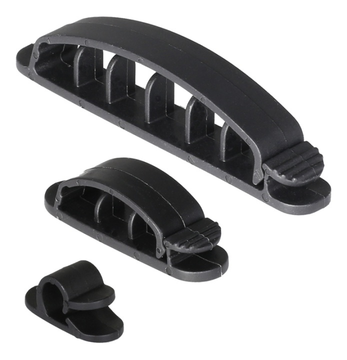 DELTACO adhesive cable clamps in plastic, 1/3/6 slots, 10-pack, black i gruppen HJEM, HUS OG HAGE / El og belysning / Elinstallasjon / Tilbehør hos TP E-commerce Nordic AB (38-53250)