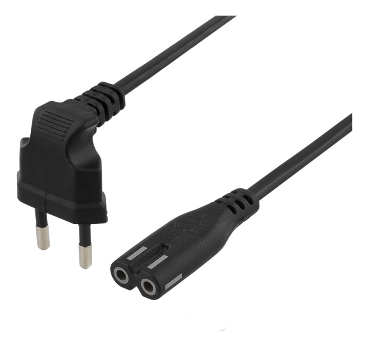DELTACO power cable, angled CEE 7/16, straight IEC 60320 C7, 3m, black i gruppen Datautstyr / Kabler og adaptere / elektriske kabler hos TP E-commerce Nordic AB (38-53255)