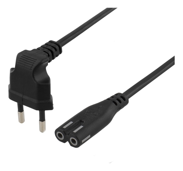 DELTACO ujordet apparatkabel, vinklet CEE 7/16, IEC60320 C7, 3m, svart i gruppen Datautstyr / Kabler og adaptere / elektriske kabler hos TP E-commerce Nordic AB (38-53255)