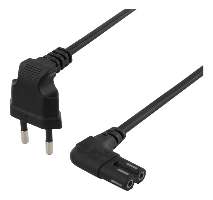 DELTACO ungrounded device cable, 0.5m, angled CEE 7/16, IEC 60320,blac i gruppen Datautstyr / Kabler og adaptere / elektriske kabler hos TP E-commerce Nordic AB (38-53256)