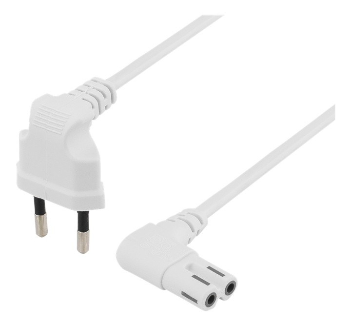 DELTACO ungrounded device cable, 0.5m, angled CEE 7/16, IEC 60320,whit i gruppen Datautstyr / Kabler og adaptere / elektriske kabler hos TP E-commerce Nordic AB (38-53260)