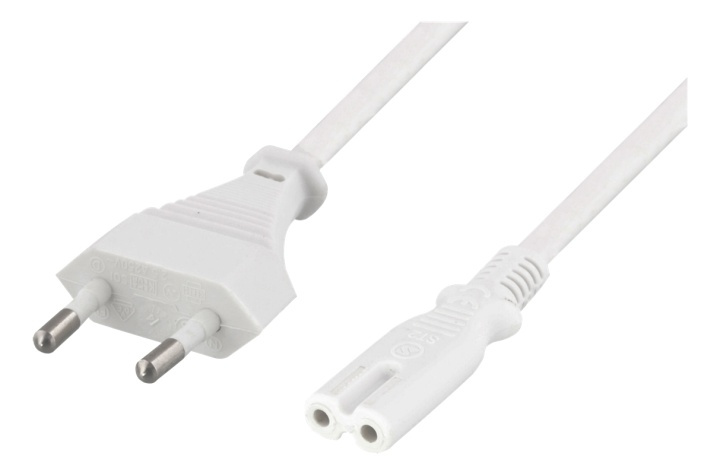 DELTACO ungrounded power cable, CEE 7/16 to IEC 60320 C7, 2m, white i gruppen Datautstyr / Kabler og adaptere / elektriske kabler hos TP E-commerce Nordic AB (38-53264)