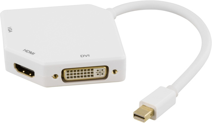 DELTACO Mini DisplayPort till DVI/HDMI/VGA-adapter, 0,15m, vit i gruppen Datautstyr / Kabler og adaptere / DisplayPort / Adaptere hos TP E-commerce Nordic AB (38-53325)