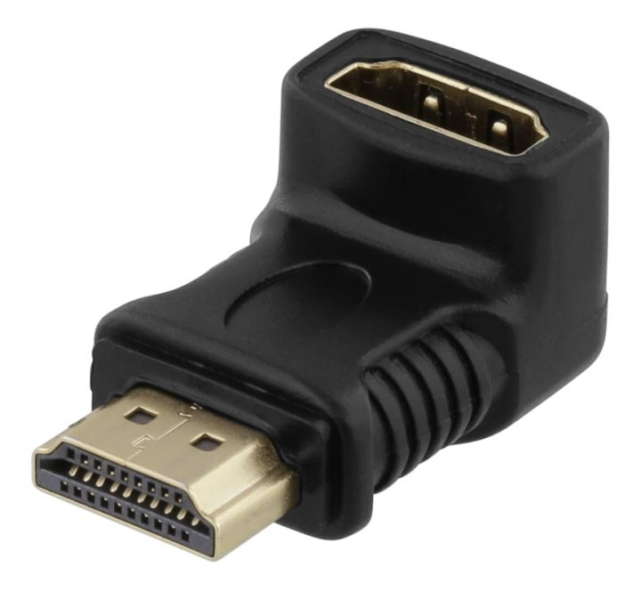 DELTACO HDMI adapter, 19-pin male to female, angled, black i gruppen Elektronikk / Kabler og adaptere / HDMI / Adaptere hos TP E-commerce Nordic AB (38-53376)