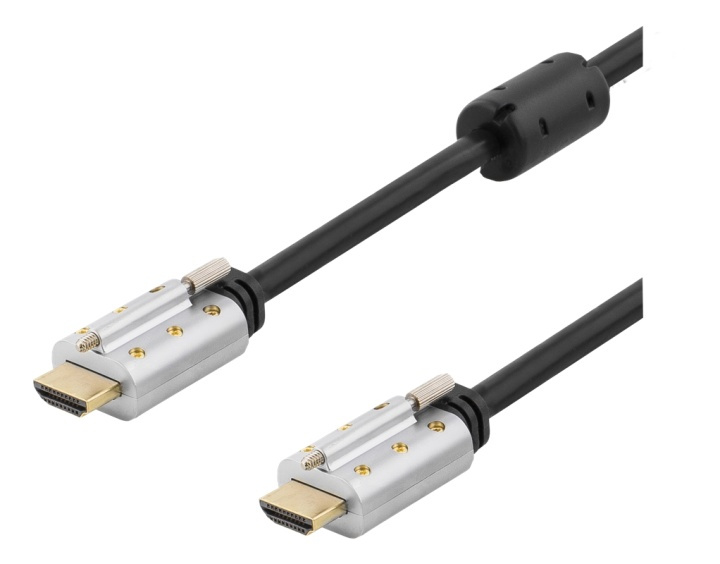 DELTACO HDMI-kabel, låsbar, HDMI High Speed med Ethernet, 2 m, svart i gruppen Elektronikk / Kabler og adaptere / HDMI / Kabler hos TP E-commerce Nordic AB (38-53384)