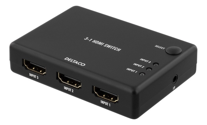DELTACO HDMI Switch, 3 inputs to 1 output, sup 4K in 60Hz, 7.1, black i gruppen Datautstyr / Kabler og adaptere / HDMI/VGA/DVI-switcher hos TP E-commerce Nordic AB (38-53389)